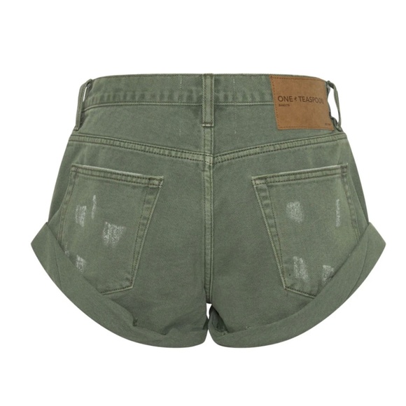 ONE TEASPOON Bandits Low Waist Denim Shorts Super Khaki Green Size 30 - Picture 2 of 7